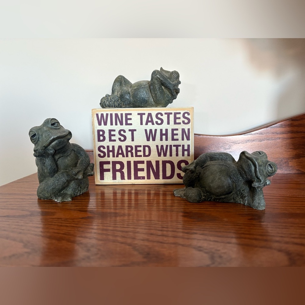 Frog Figurines with Wine Sign